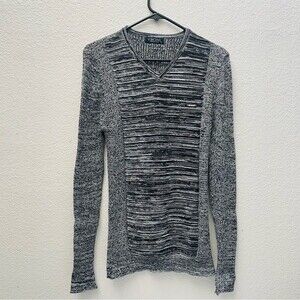 Vercini Men's Size Black and White Wool Blend Gray V-Neck Ribbed Sweater XL